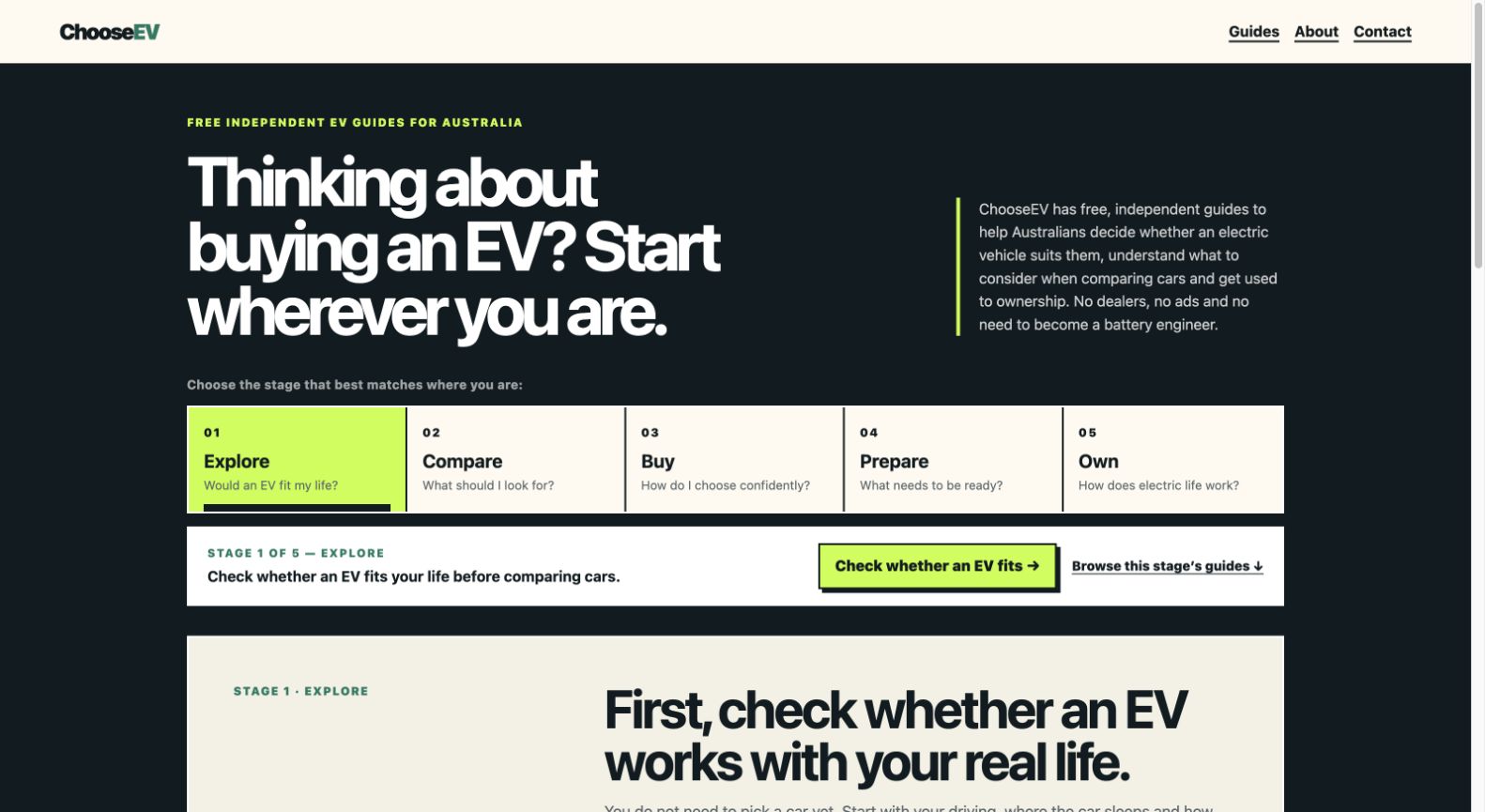 Screenshot of the ChooseEV website